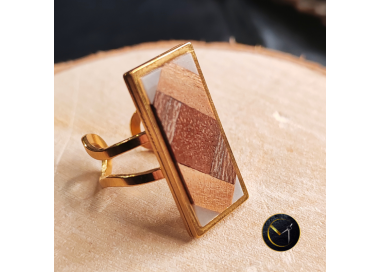 bague rectangulaire en bois, letchi, platane, jacquier, litchi, ivoire végétal, bijoux, femme, île de la Réunion