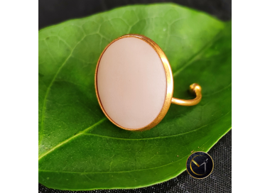 bague en ivoire végétal et acier inoxydable, reglable, ronde