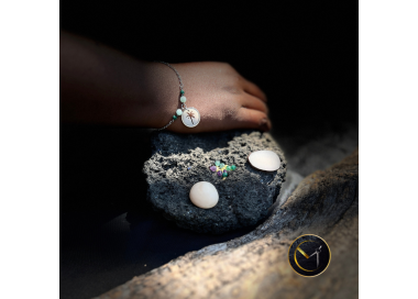 bracelet breloque palmier, ivoire végétal, pierres naturelles, acier inoxydable
