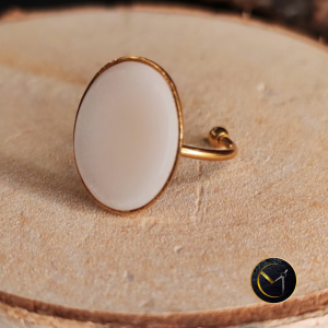 bague en ivoire végétal et acier inoxydable, reglable, ovale
