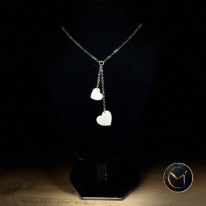 Collier coeurs, toi et moi, ivoire végétal et acier inoxydable