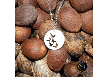 Collier papillons, ivoire végétal, acier inoxydable