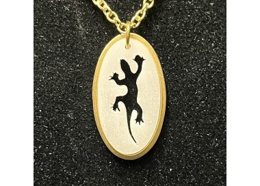 Collier Gecko Manapany, lezard, margouillat, ivoire végétal, acier inoxydable