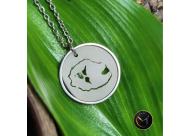 Collier Réunion, Salazie, Cilaos, Mafate, volcan la Fournaise, ivoire végétal, acier inoxydable
