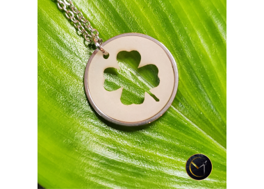 Collier trèfle, porte-bonheur, ivoire végétal, acier inoxydable