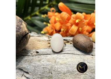 bague en ivoire végétal et acier inoxydable, reglable, ovale