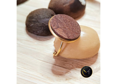 Bague bois letchi et acier inoxydable, ronde, réglable