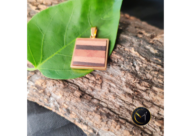 Pendentif, marqueterie, carré, mixte, homme, femme, bijoux, bois de rose, platane, letchi, litchi, bijoux