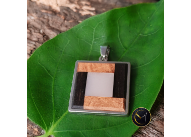 Pendentif, graphique, marqueterie, carré, mixte, homme, femme, bijoux, tamarin, ivoire végétal, ébène, Madagascar, bijoux