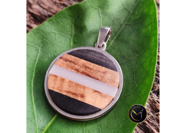 Pendentif, graphique, marqueterie, rond, mixte, homme, femme, bijoux, tamarin, ivoire végétal, ébène, Madagascar, bijoux