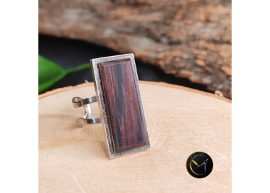 bague rectangulaire en bois de rose de Madagascar, bijoux, femme, île de la Réunion